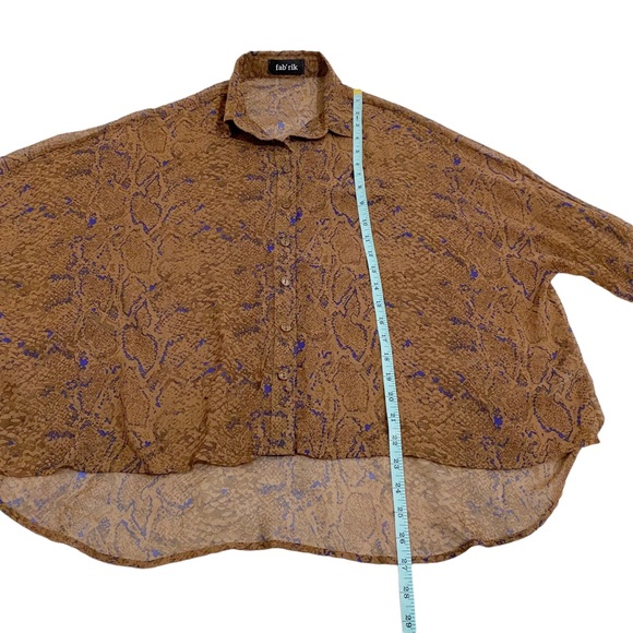 Fab’rik Brown & Blue Semi Sheer Snake Print Button Down Blouse, Size Medium - Picture 5 of 10
